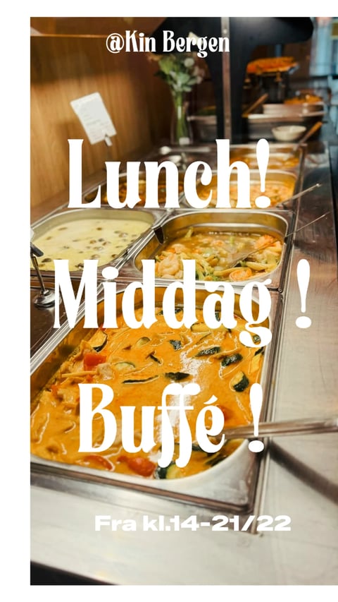 Three metal serving trays with colorful curry dishes at a lunch buffet promotion from Kin Bergen