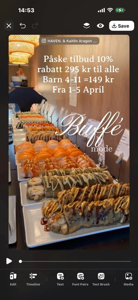 Sushi buffet promotion poster showing various assorted sushi rolls on white platters with text advertising Easter sale offer